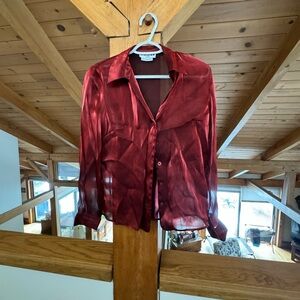 Red Sheer Vintage Button-Up Blouse